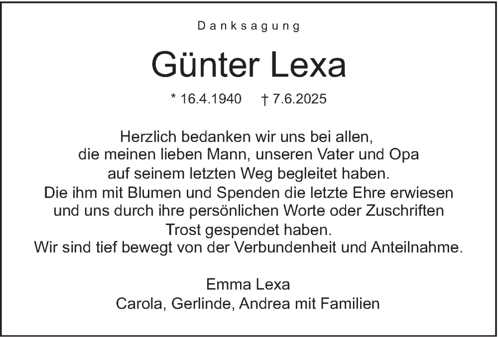  Traueranzeige für Günter Lexa vom 19.07.2025 aus merkurtz