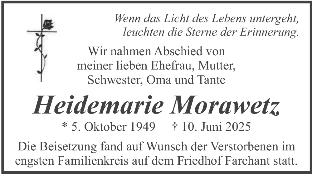  Traueranzeige für Heidemarie Morawetz vom 10.07.2025 aus merkurtz