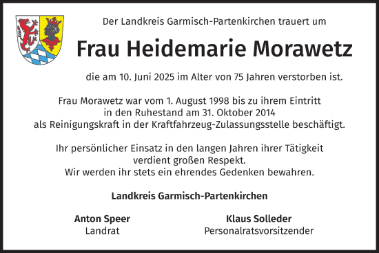 Traueranzeige von Heidemarie Morawetz von merkurtz