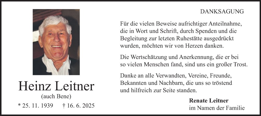  Traueranzeige für Heinz Leitner vom 12.07.2025 aus merkurtz
