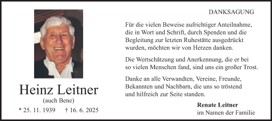 Traueranzeige von Heinz Leitner von merkurtz