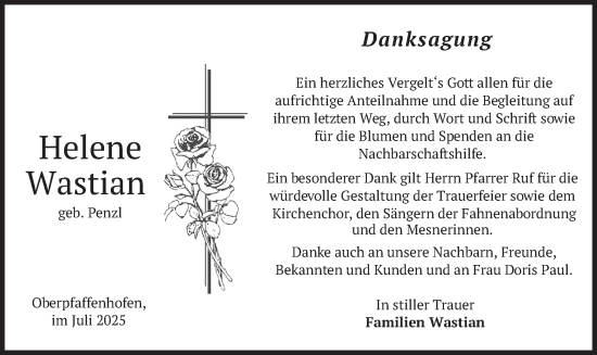 Traueranzeige von Helene Wastian von merkurtz