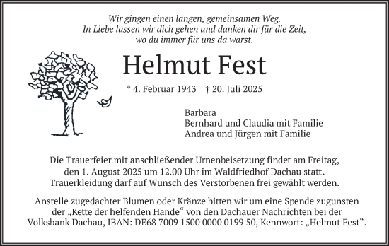 Traueranzeige von Helmut Fest von merkurtz