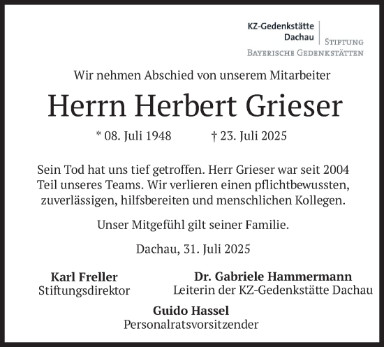 Traueranzeige von Herbert Grieser von merkurtz