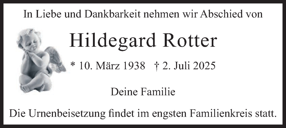  Traueranzeige für Hildegard Rotter vom 05.07.2025 aus merkurtz
