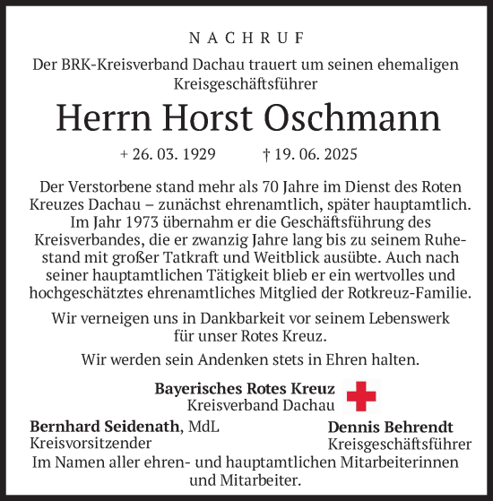 Traueranzeige von Horst Oschmann von merkurtz