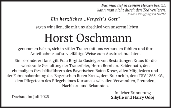 Traueranzeige von Horst Oschmann von merkurtz