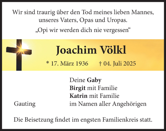 Traueranzeige von Joachim Völkl von merkurtz