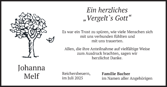 Traueranzeige von Johanna Melf von merkurtz