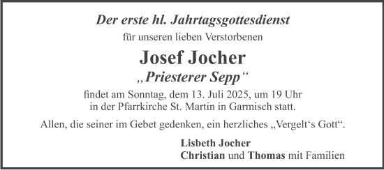 Traueranzeige von Josef Jocher von merkurtz