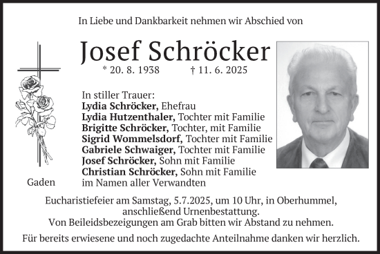 Traueranzeige von Josef Schröcker von merkurtz