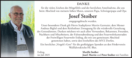 Traueranzeige von Josef Stoiber von merkurtz