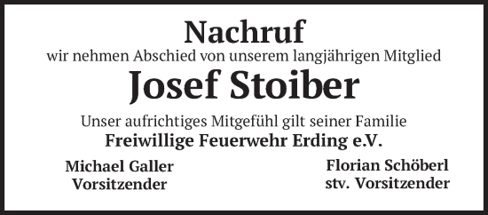 Traueranzeige von Josef Stoiber von merkurtz