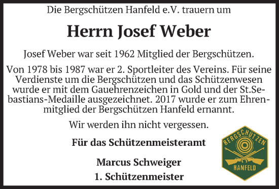 Traueranzeige von Josef Weber von merkurtz
