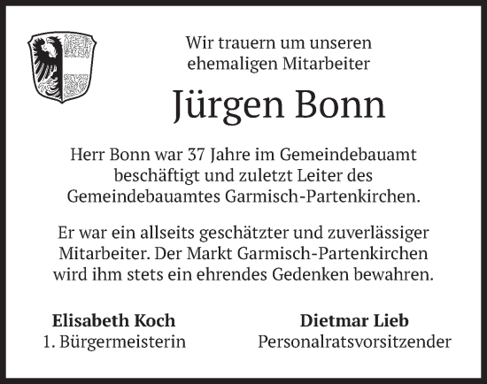 Traueranzeige von Jürgen Bonn von merkurtz