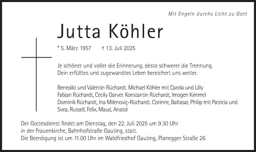 Traueranzeige für Jutta Köhler vom 18.07.2025 aus merkurtz