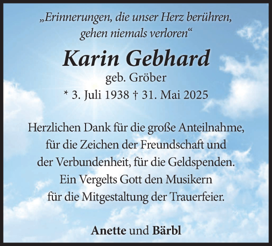 Traueranzeige von Karin Gebhard von merkurtz