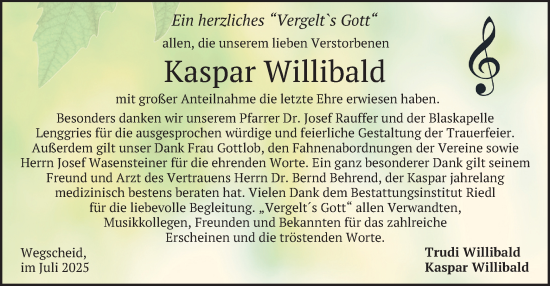 Traueranzeige von Kaspar Willibald von merkurtz