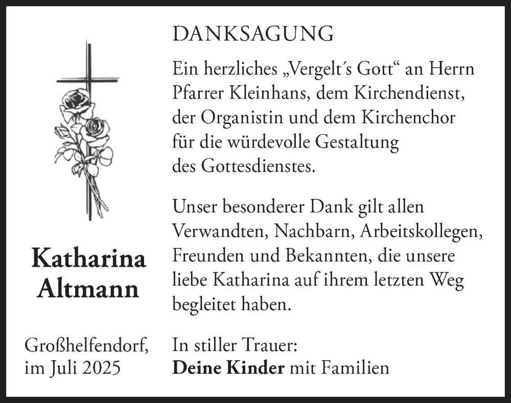  Traueranzeige für Katharina Altmann vom 26.07.2025 aus merkurtz