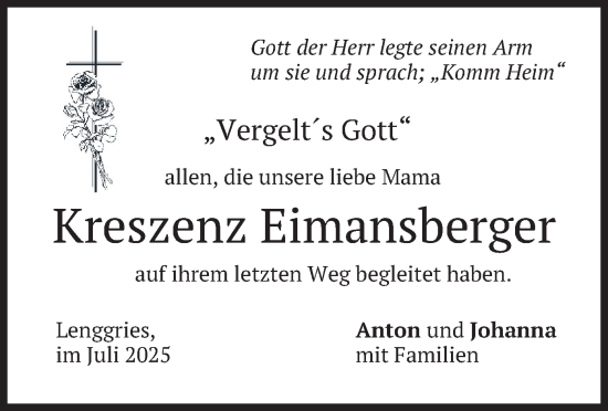 Traueranzeige von Kreszenz Eimansberger von merkurtz