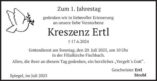 Traueranzeige von Kreszenz Ertl von merkurtz