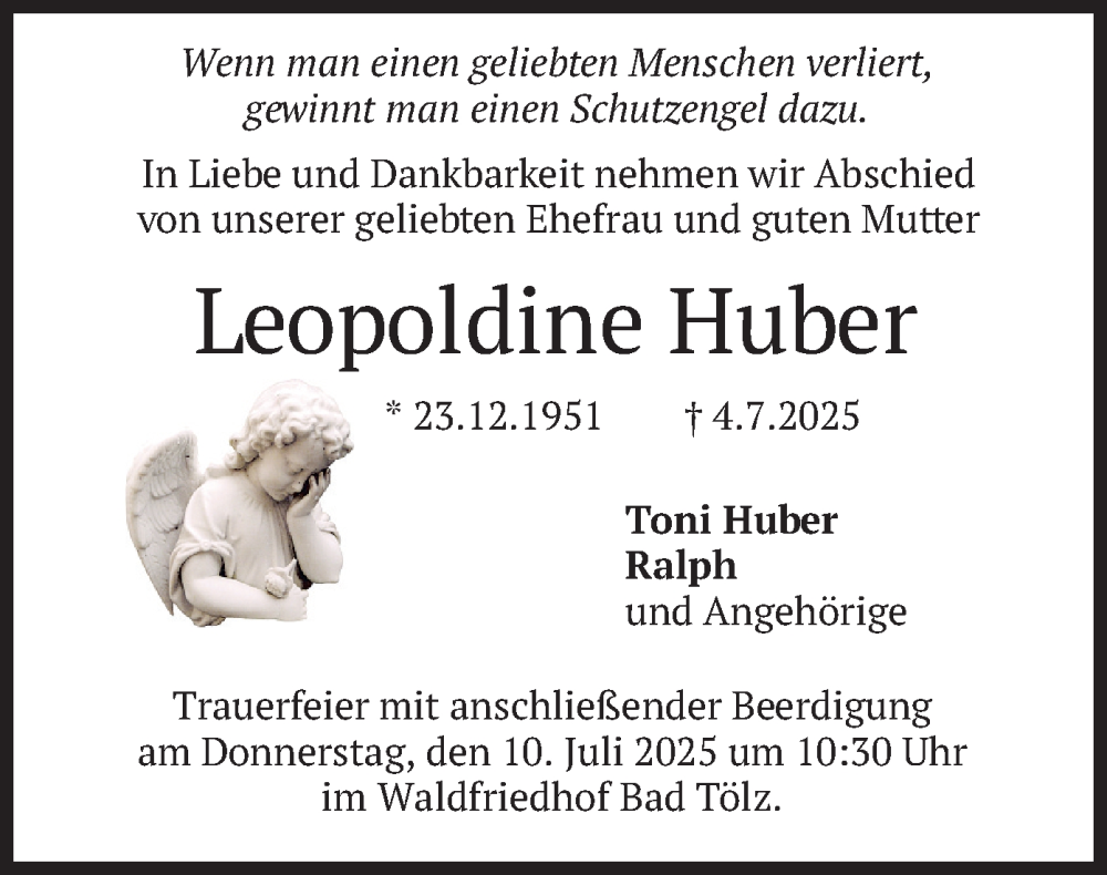  Traueranzeige für Leopoldine Huber vom 08.07.2025 aus merkurtz