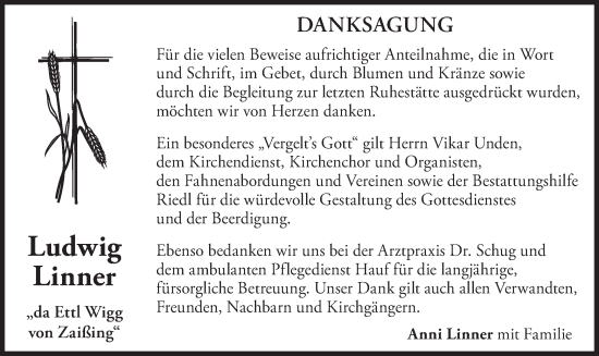 Traueranzeige von Ludwig Linner von merkurtz