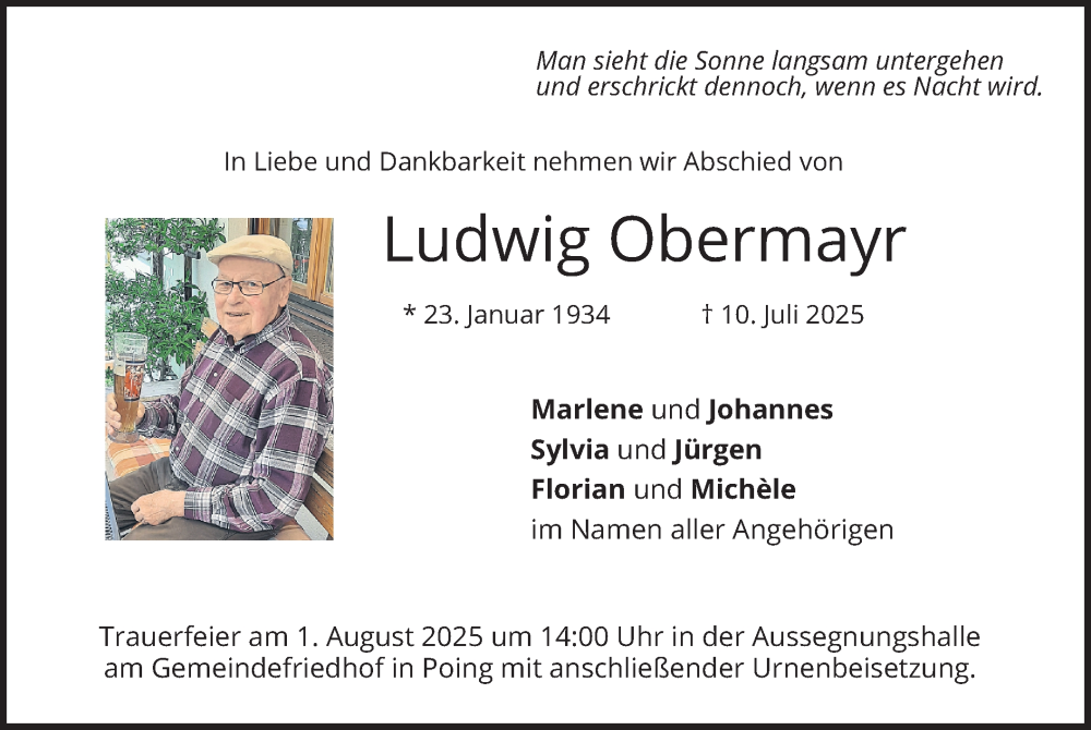  Traueranzeige für Ludwig Obermayr vom 23.07.2025 aus merkurtz