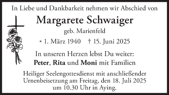 Traueranzeige von Margarete Schwaiger von merkurtz