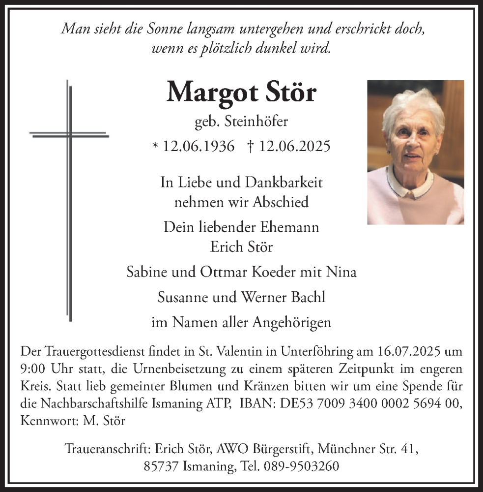  Traueranzeige für Margot Stör vom 12.07.2025 aus merkurtz