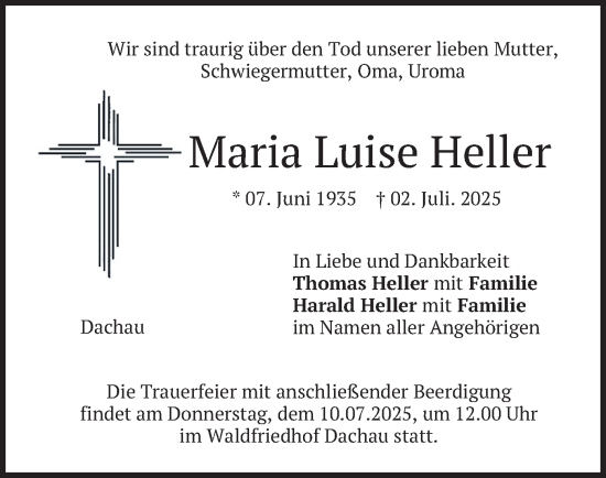 Traueranzeige von Maria Luise Heller von merkurtz