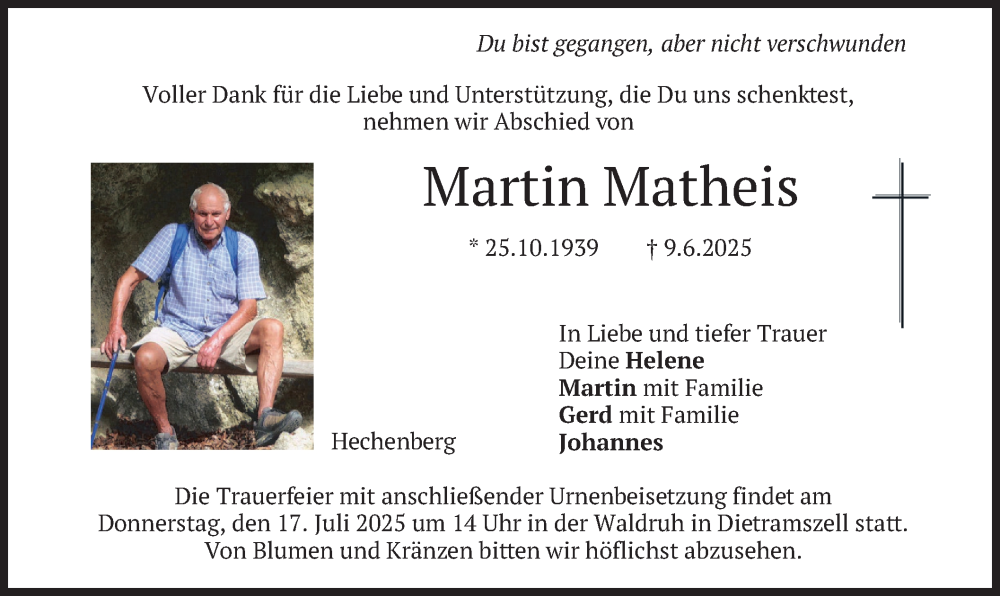  Traueranzeige für Martin Matheis vom 05.07.2025 aus merkurtz