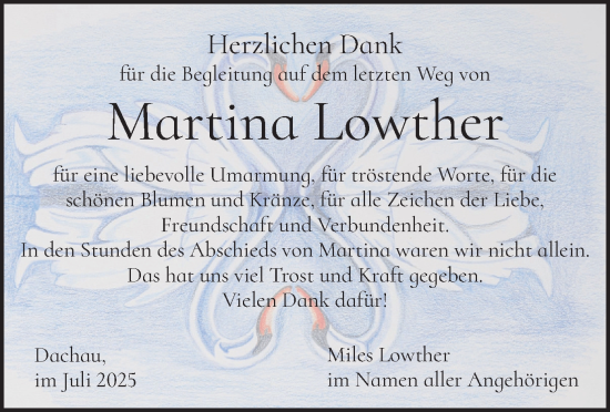 Traueranzeige von Martina Lowther von merkurtz