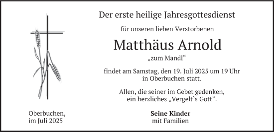 Traueranzeige von Matthäus Arnold von merkurtz