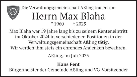 Traueranzeige von Max Blaha von merkurtz