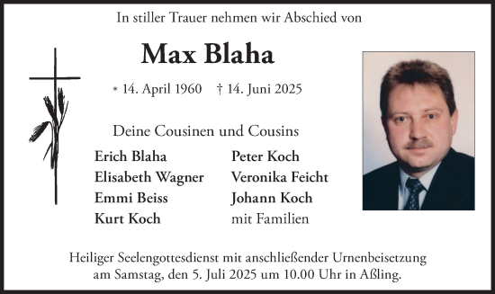 Traueranzeige von Max Blaha von merkurtz
