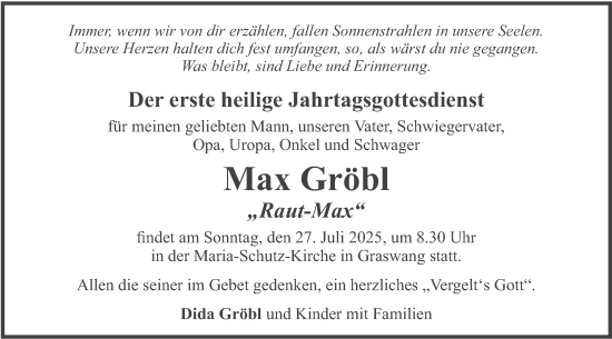 Traueranzeige von Max Gröbl von merkurtz