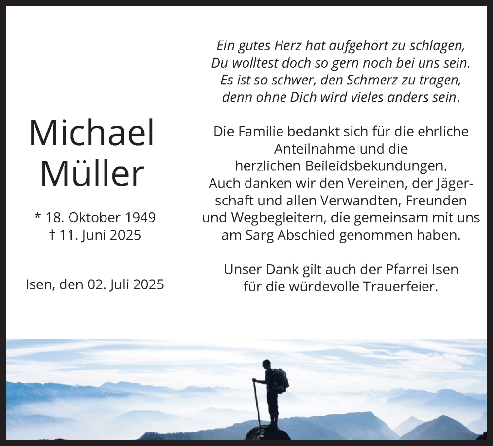  Traueranzeige für Michael Müller vom 05.07.2025 aus merkurtz