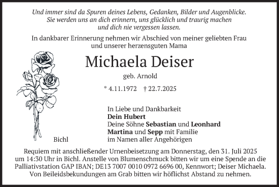 Traueranzeige von Michaela Deiser von merkurtz