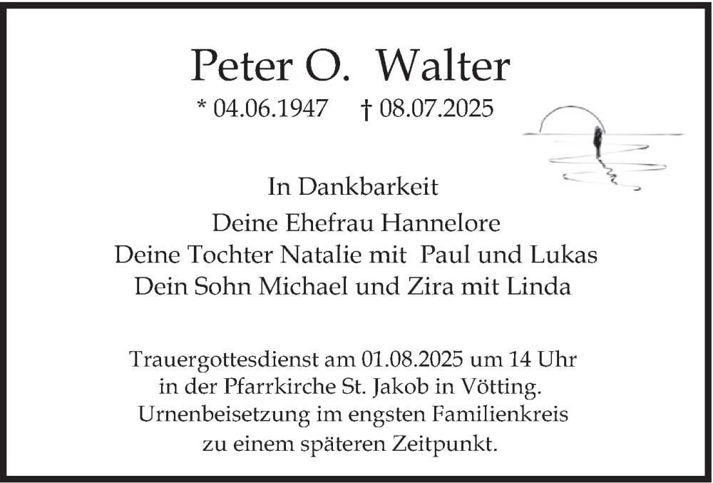  Traueranzeige für Peter O. Walter vom 26.07.2025 aus merkurtz
