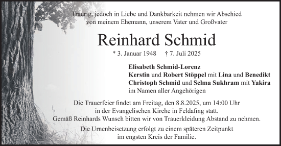 Traueranzeige von Reinhard Schmid von merkurtz