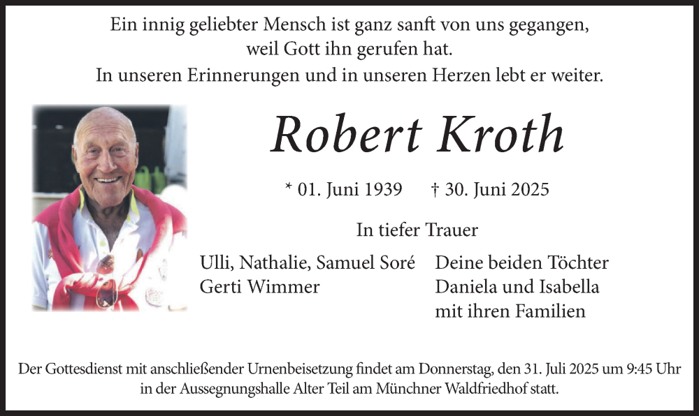  Traueranzeige für Robert Kroth vom 26.07.2025 aus merkurtz