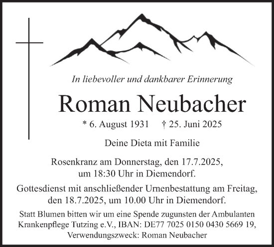Traueranzeige von Roman Neubacher von merkurtz