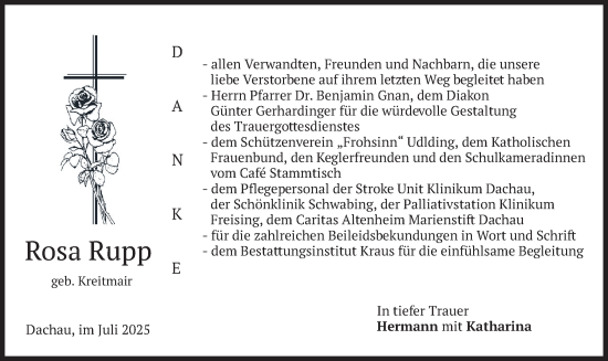 Traueranzeige von Rosa Rupp von merkurtz