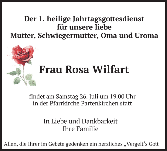 Traueranzeige von Rosa Wilfart von merkurtz