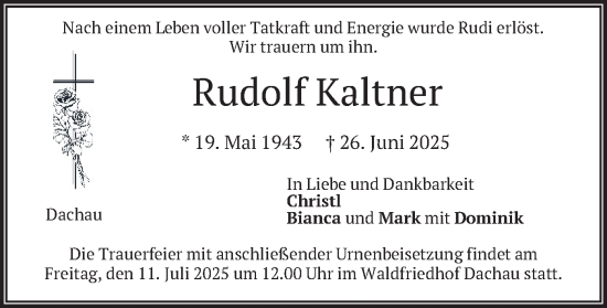 Traueranzeige von Rudolf Kaltner von merkurtz