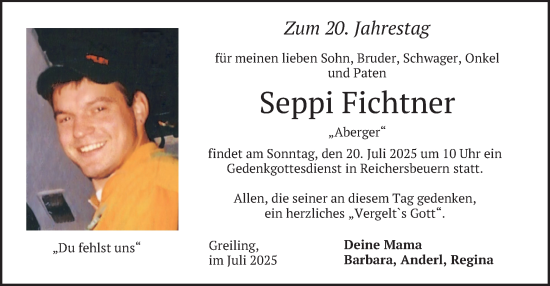 Traueranzeige von Seppi Fichtner von merkurtz
