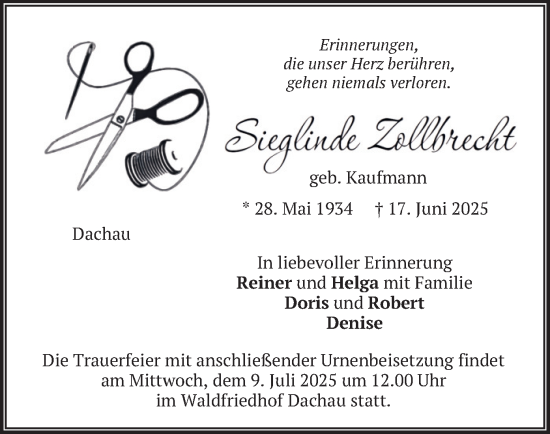 Traueranzeige von Sieglinde Zollbrecht von merkurtz