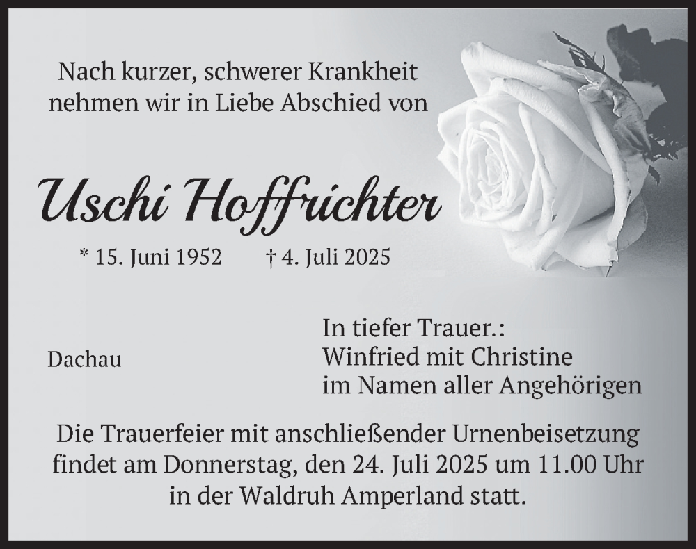  Traueranzeige für Uschi Hoffrichter vom 19.07.2025 aus merkurtz