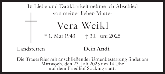 Traueranzeige von Vera Weikl von merkurtz
